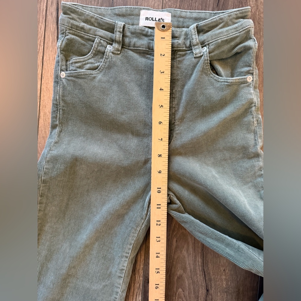 Rolla’s Eastcoast Flare Corduroy Pants 26 High Rise 70s Retro Olive Green - Picture 6 of 8